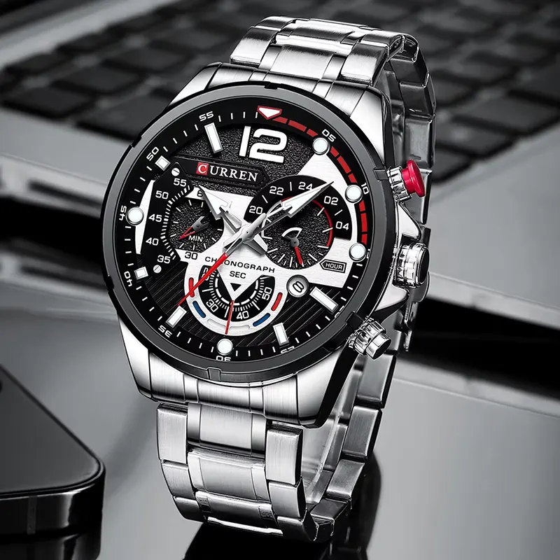 Curren Luxury Chronograph Black Dial Men's Watch- 8395